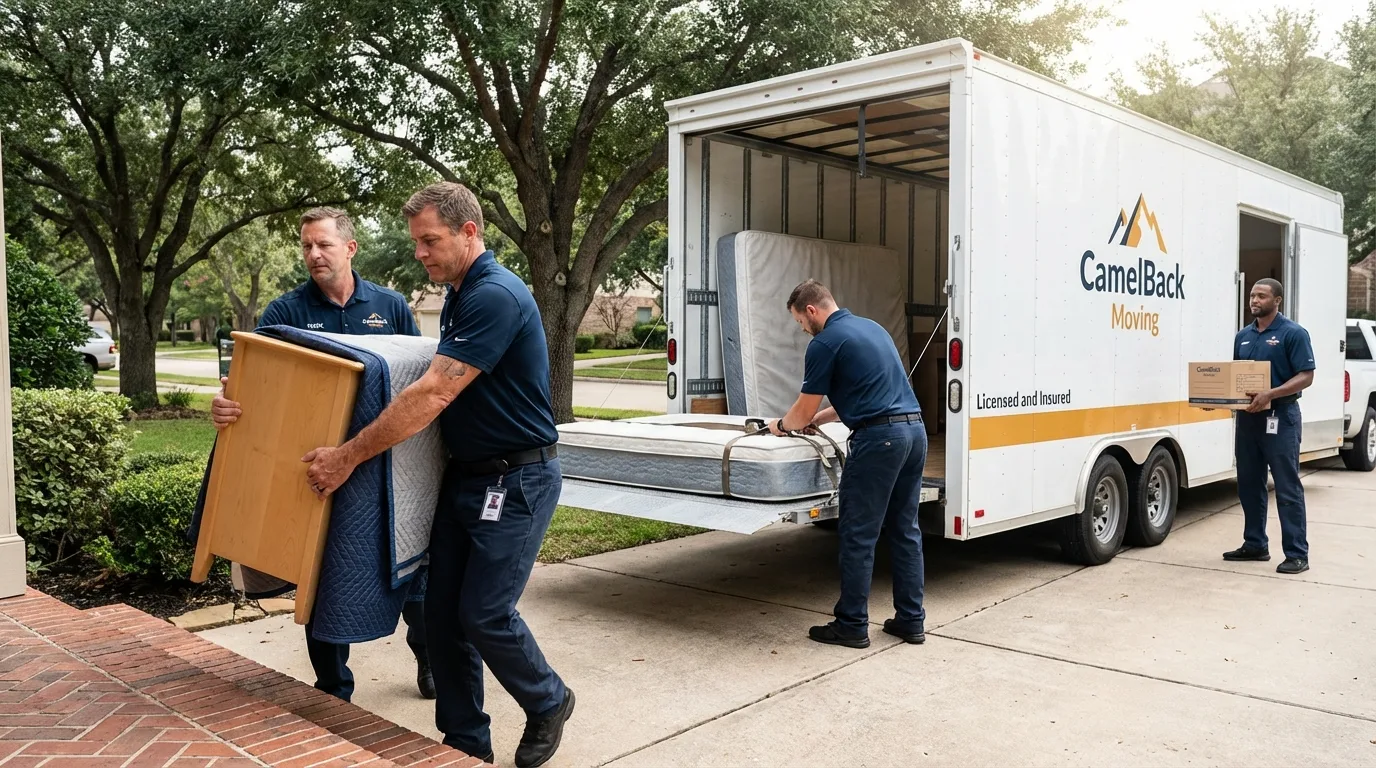 Crew loading residential truck for cross-state move from Farmingdale, NY