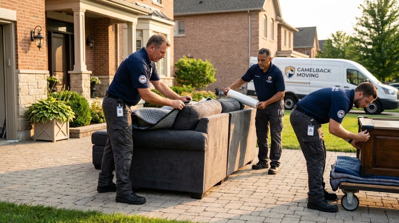 Large estate moving crew wrapping furniture in Farmingdale, NY