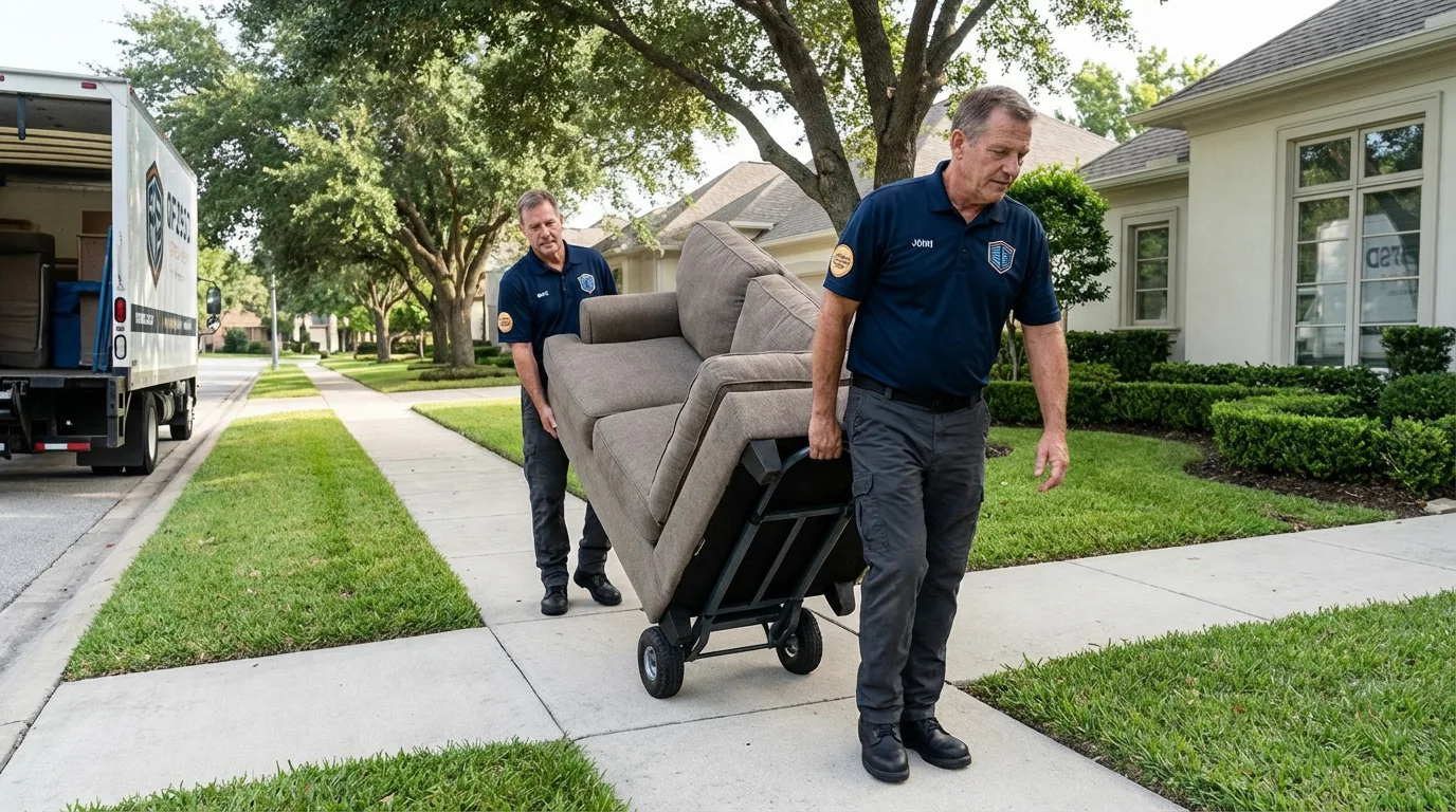 Local residential moving crew loading furniture in Farmingdale, NY